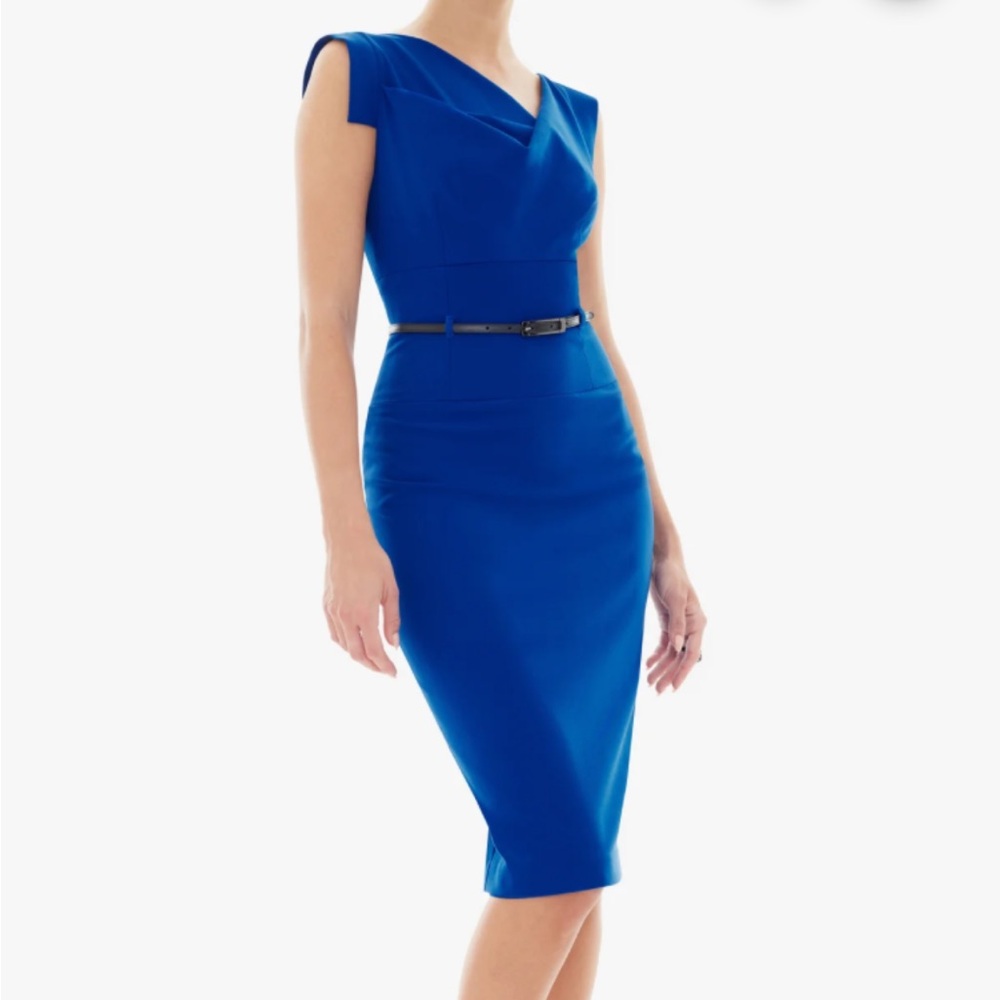 Black Halo Classic Jackie O Sheath Dress in Cobalt